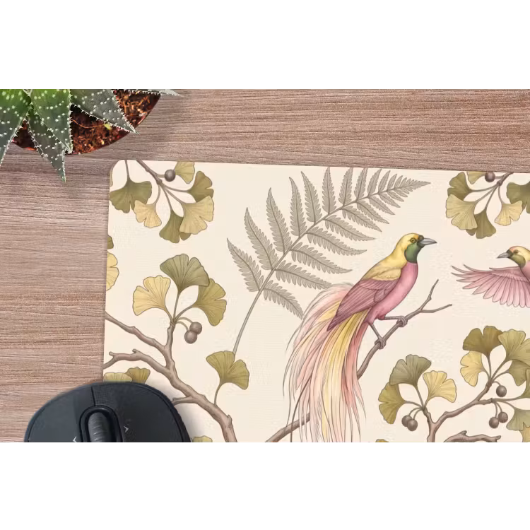 Vogels - Tropisch - Botanisch - Roze muismat rubber klein -closeup