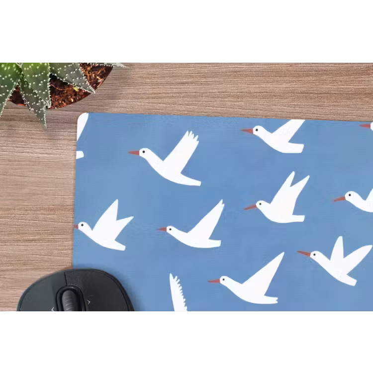 Vogels - Wit - Patroon muismat rubber klein -closeup