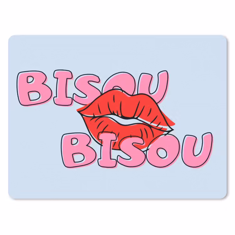 Bisou - Blauw - Roze - Lippen muismat rubber klein -3d