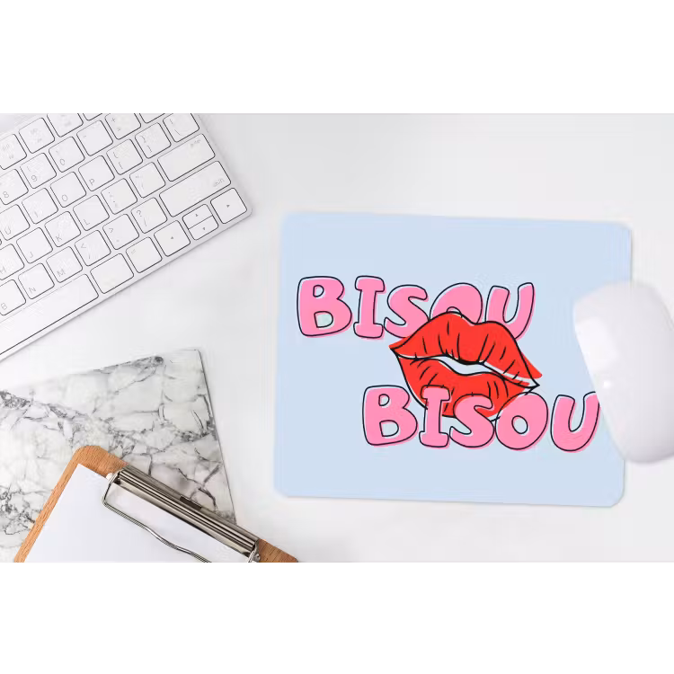 Bisou - Blauw - Roze - Lippen muismat rubber klein -witbureau