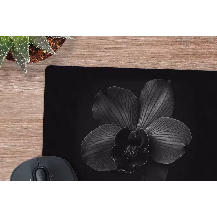 Zwart - Bloem - Orchidee muismat rubber klein -closeup