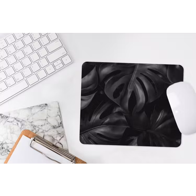 Zwart - Monstera - Bladeren muismat rubber klein -witbureau