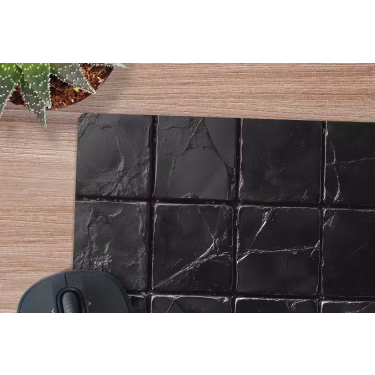 Zwart - Tegels - Steen muismat rubber klein -closeup