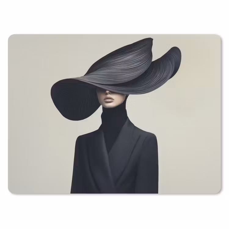 Zwart - Vrouw - Hoed muismat rubber klein -3d