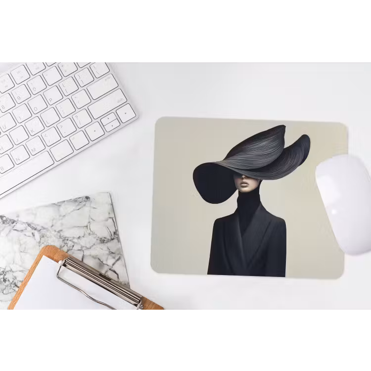 Zwart - Vrouw - Hoed muismat rubber klein -witbureau
