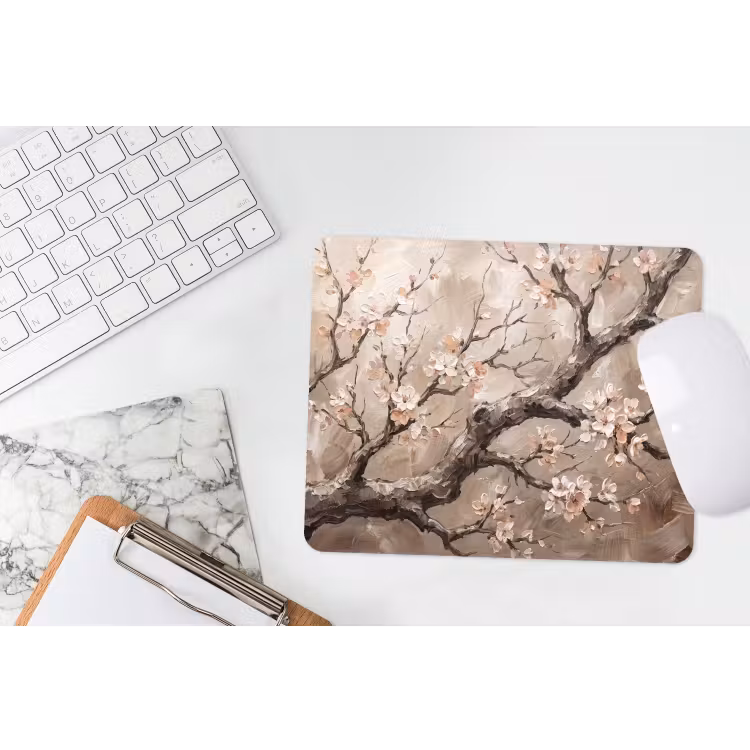 Bloesem - Takken - Schilderij - Beige - Serene muismat rubber klein -witbureau