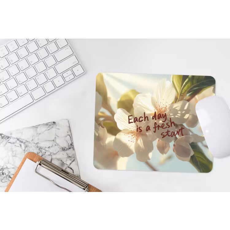 Bloesems - Zonlicht - Quote - Wit muismat rubber klein -witbureau