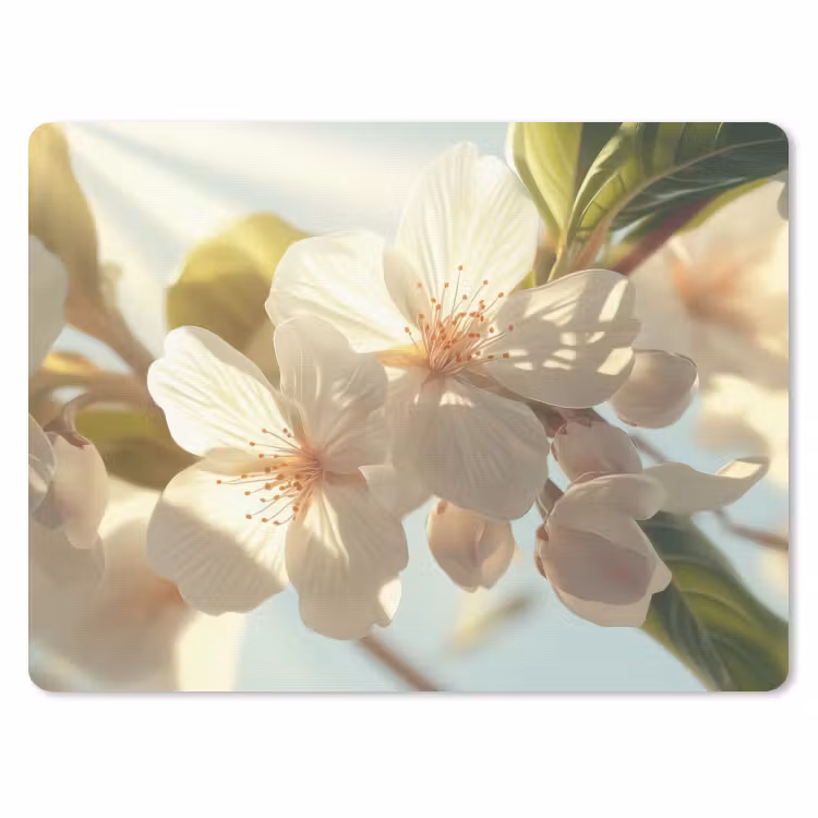 Bloesems - Wit - Zonnestralen - Bloemblaadjes muismat rubber klein -3d