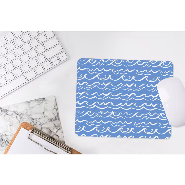 Blauw - Wit - Simpel - Getekend - Golven muismat rubber klein 262 -witbureau