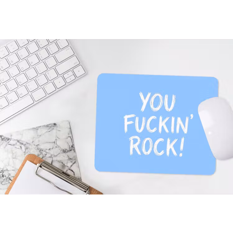 Blauw - Wit - You fuckin rock muismat rubber klein -witbureau