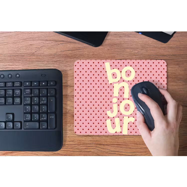Bonjour - Stippen - Roze- Geel muismat rubber klein -toetsenbord