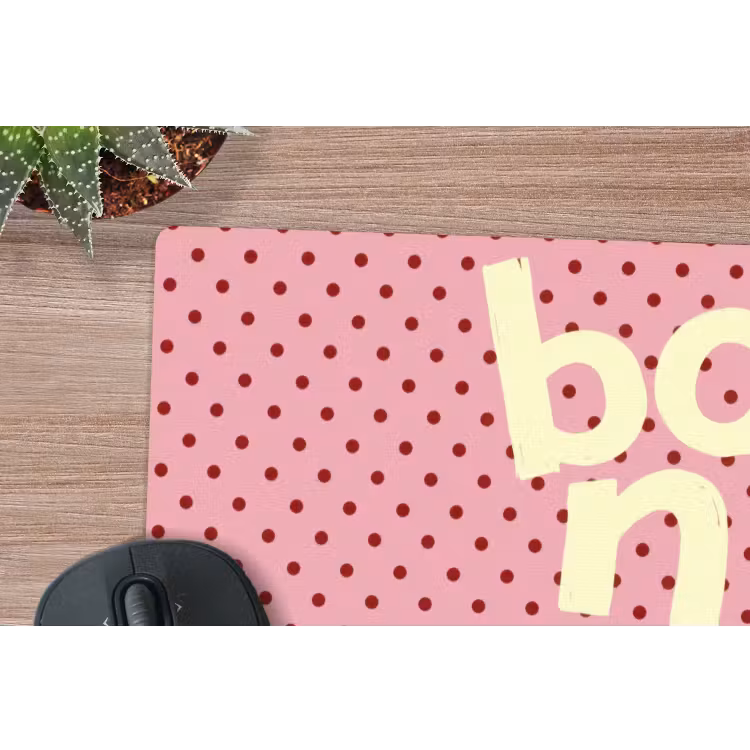 Bonjour - Stippen - Roze- Geel muismat rubber klein -closeup