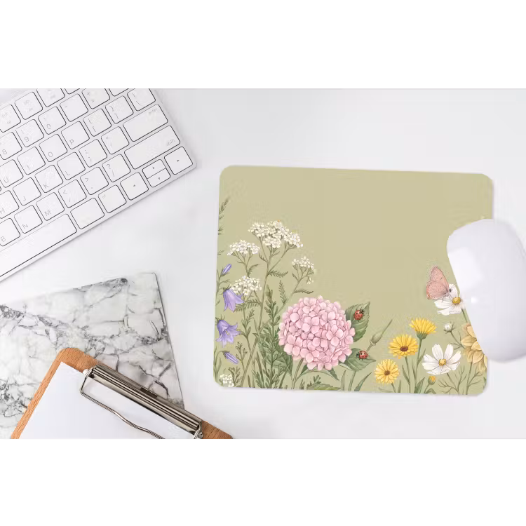 Botanisch - Bloemen - Kleurrijk muismat rubber klein -witbureau