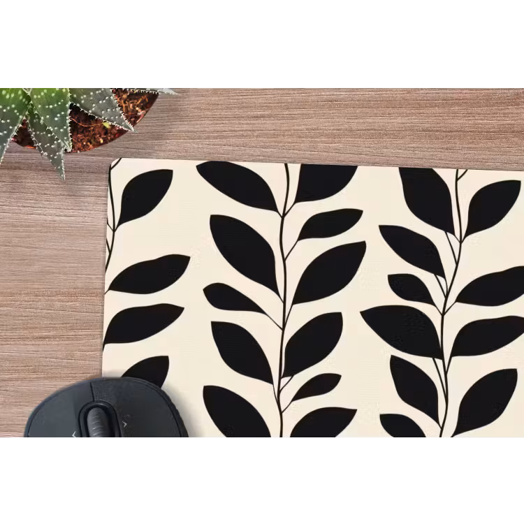 Botanisch - Dessin - Zwart - Beige muismat rubber klein 262 -closeup