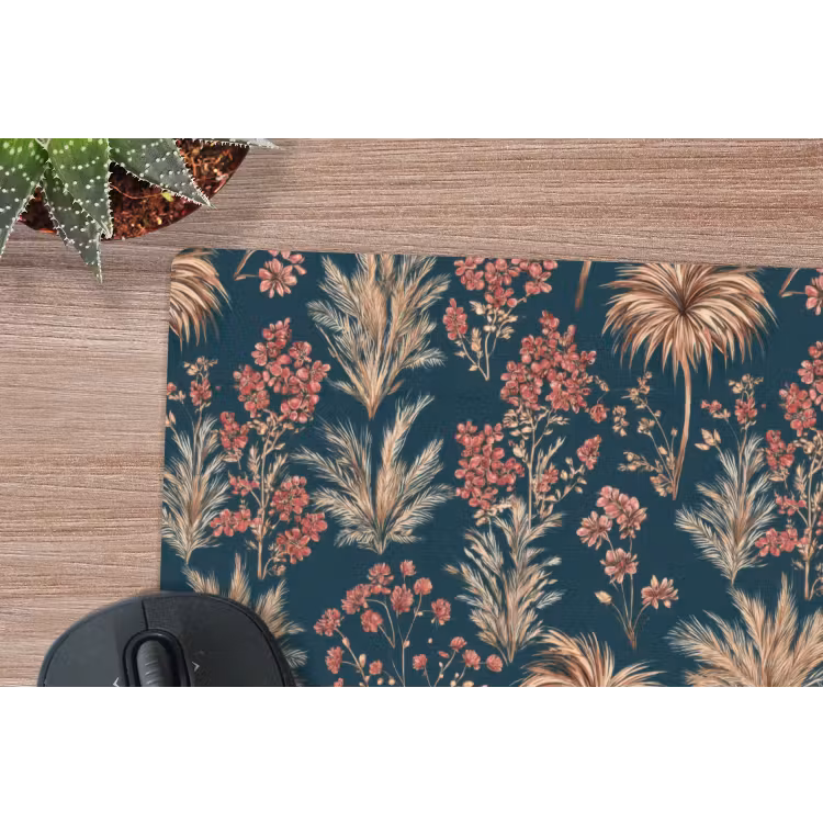 Botanisch - Patroon - Blauw muismat rubber klein 262 -closeup