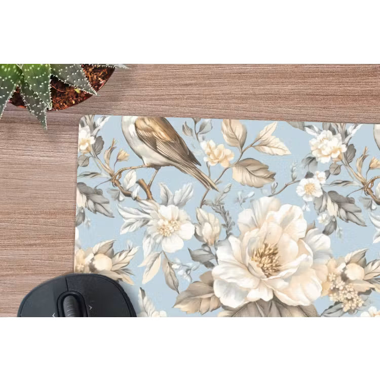 Botanisch - Zangvogel - Blauw muismat rubber klein 262 -closeup