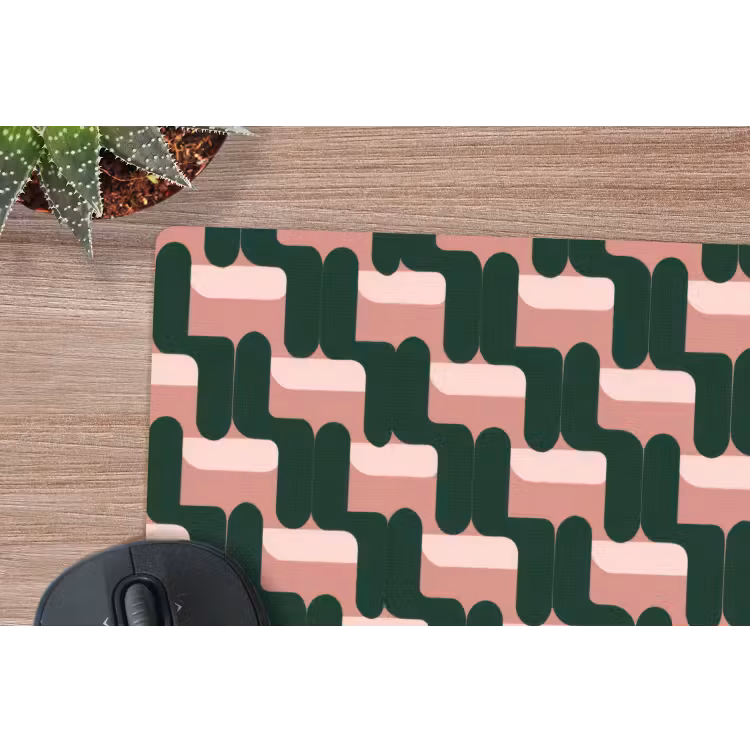 Vlechtpatroon - Groen - Roze - Geometrisch muismat rubber klein 262 -closeup