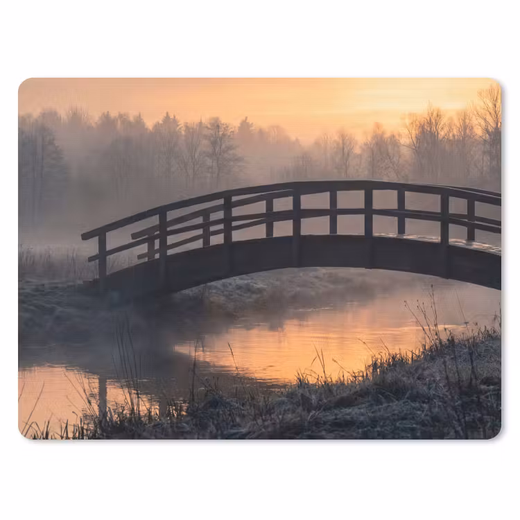 Brug - Mist - Bomen - Water muismat rubber klein -3d