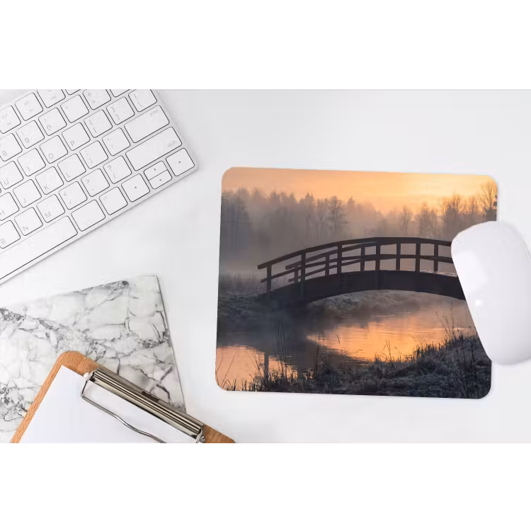 Brug - Mist - Bomen - Water muismat rubber klein -witbureau
