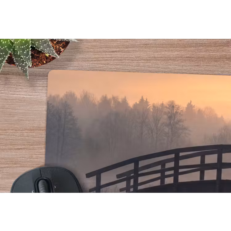 Brug - Mist - Bomen - Water muismat rubber klein -closeup