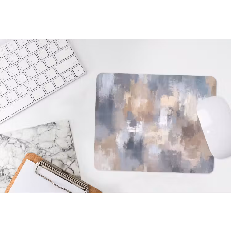 Penseelstreken - Schilderij - Beige muismat rubber klein -witbureau