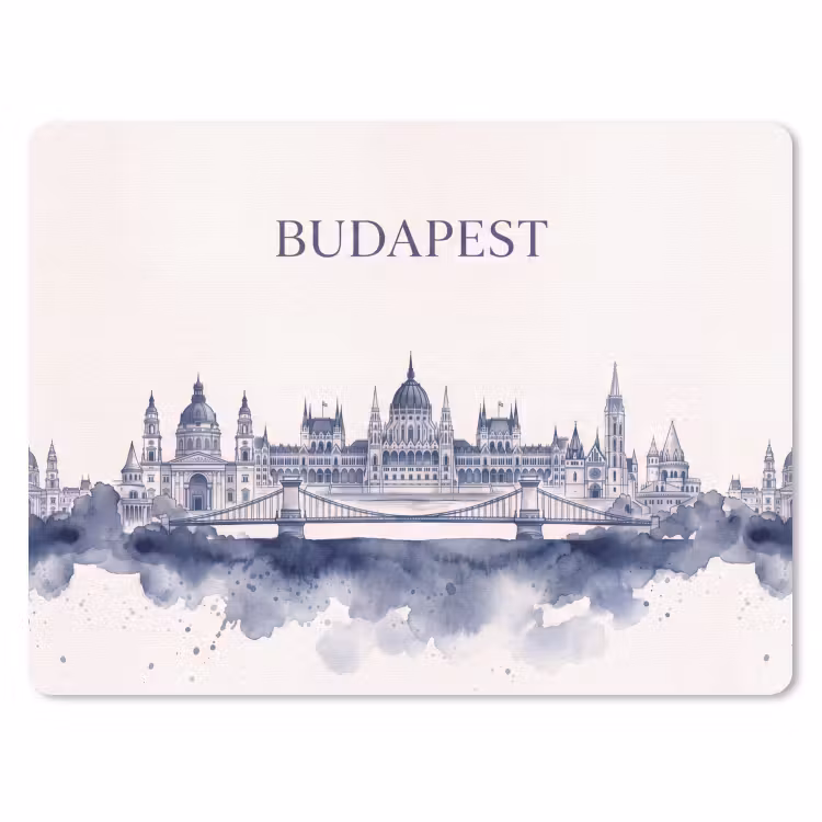 Boedapest - Skyline - Architectuur - Aquarel - Blauw muismat rubber klein -3d
