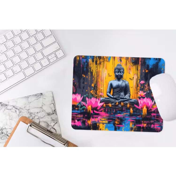 Buddha - Bloemen - Kaarsen - Geel muismat rubber klein -witbureau