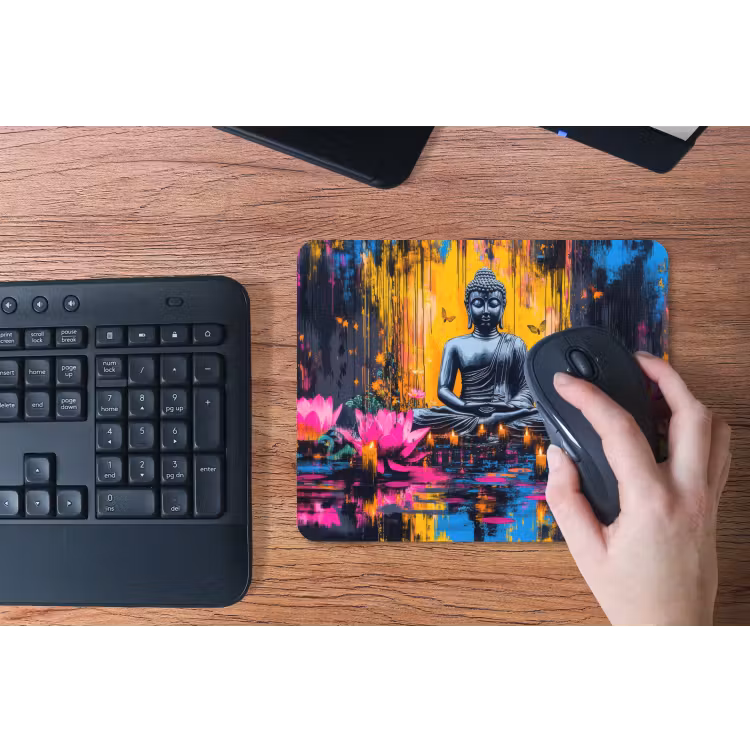 Buddha - Bloemen - Kaarsen - Geel muismat rubber klein -toetsenbord