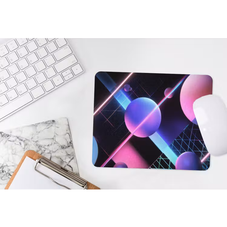Bollen - Neon - Lijnen - Roze muismat rubber klein -witbureau