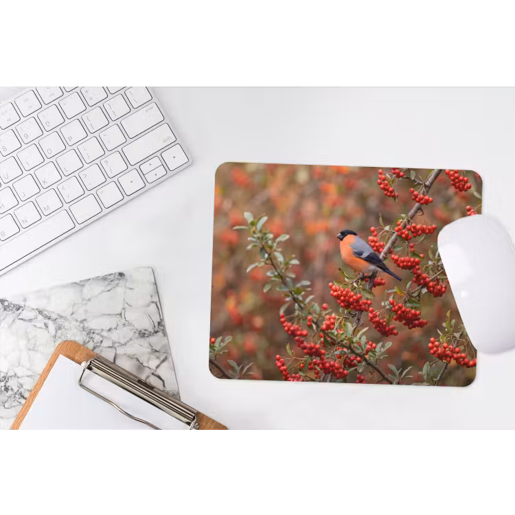 Goudvink - Bessen - Herfst - Natuur - Kleurrijk muismat rubber klein -witbureau