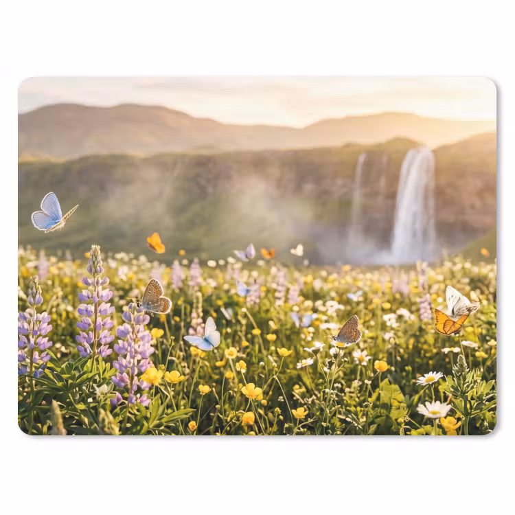 Vlinders - Waterval - Bloemenveld muismat rubber klein -3d