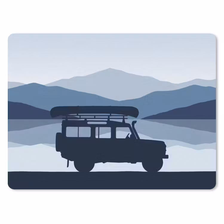 Auto - Meer - Bergen - Blauw muismat rubber klein -3d