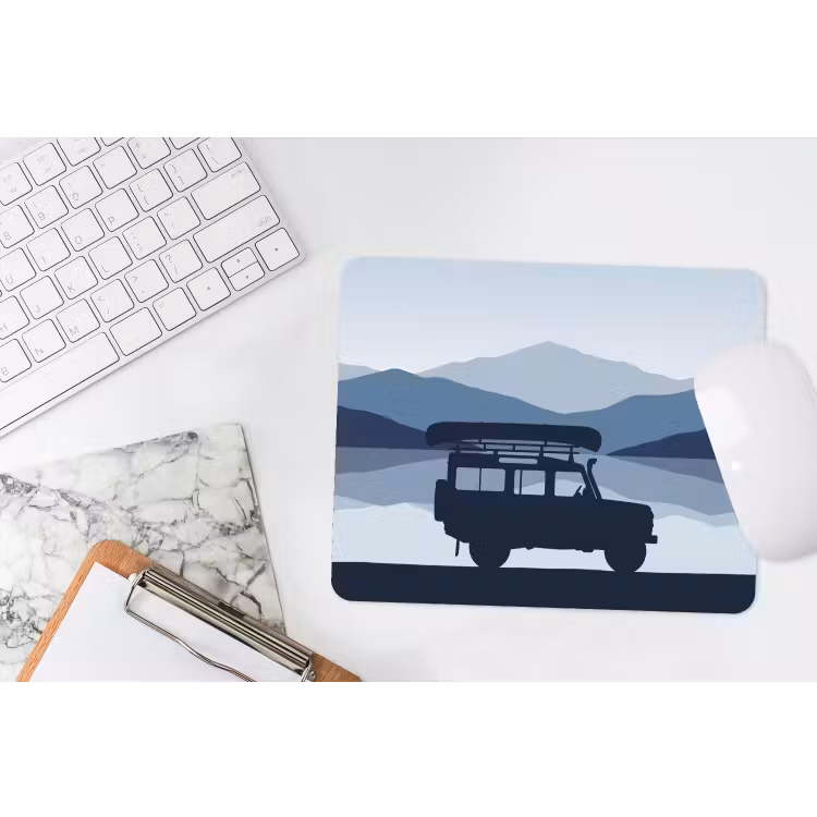 Auto - Meer - Bergen - Blauw muismat rubber klein -witbureau