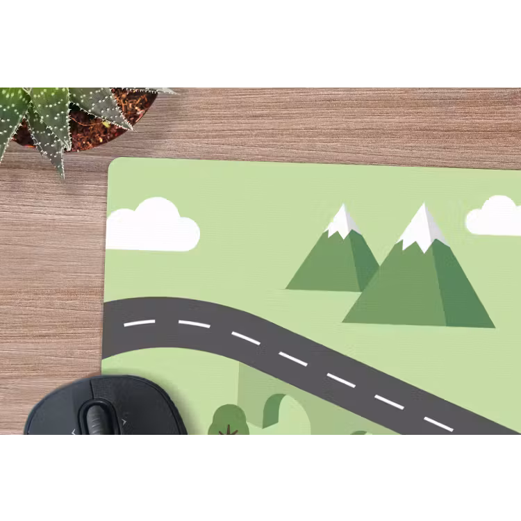Auto - Bergweg - Natuur - Illustratie muismat rubber klein -closeup
