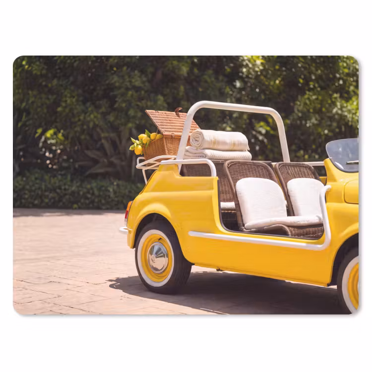Auto - Picknick - Zomer - Geel muismat rubber klein -3d