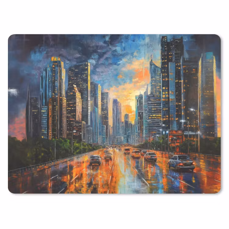Auto - Skyline - Zon - Blauw muismat rubber klein -3d
