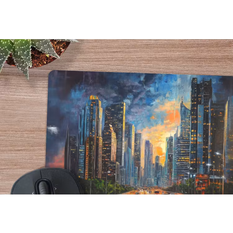 Auto - Skyline - Zon - Blauw muismat rubber klein -closeup