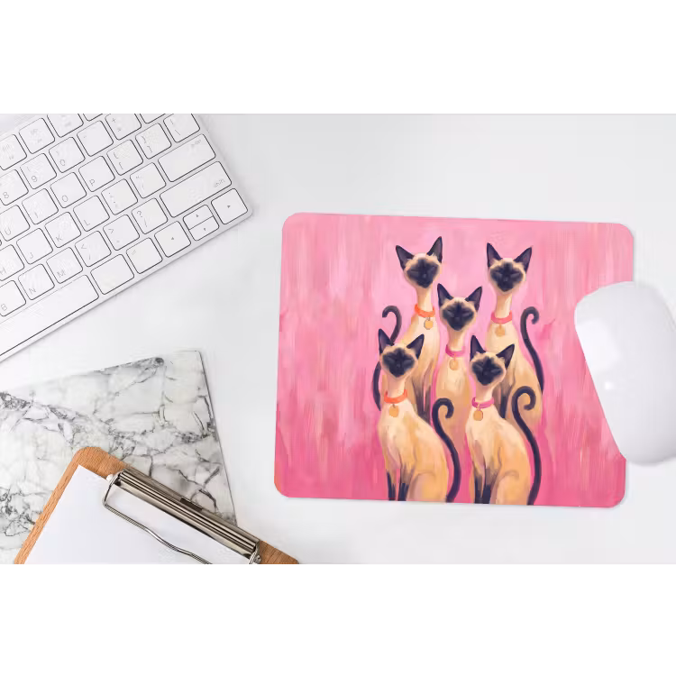 Kat - Groep - Dieren - Modern - Roze muismat rubber klein -witbureau