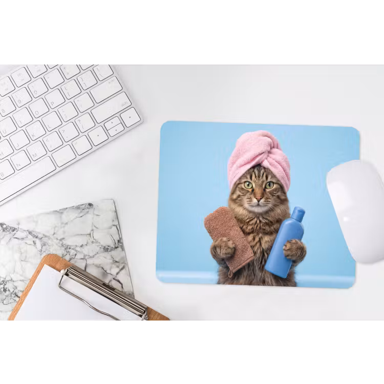 Kat - Handdoek - Washand - Zeep muismat rubber klein -witbureau