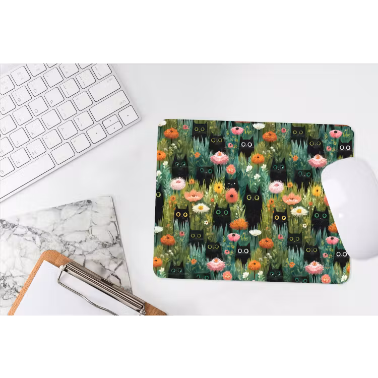 Katten - Bloemen - Kleurrijk muismat rubber klein 262 -witbureau