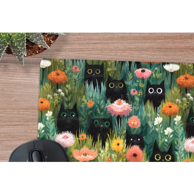 Katten - Bloemen - Kleurrijk muismat rubber klein 262 -closeup