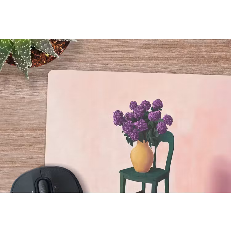 Stoel - Vaas - Bloemen - Geblokt muismat rubber klein -closeup
