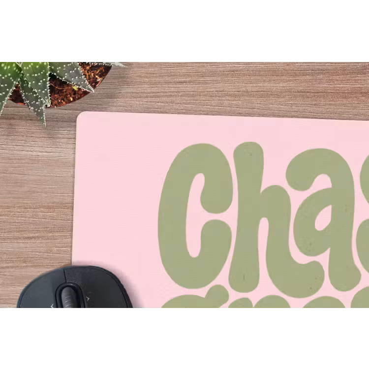 Chase greatness - Groen - Roze - Retro muismat rubber klein -closeup