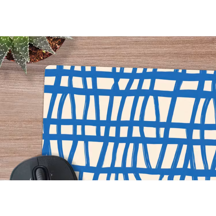 Ruitpatroon - Blauw - Crème muismat rubber klein 262 -closeup
