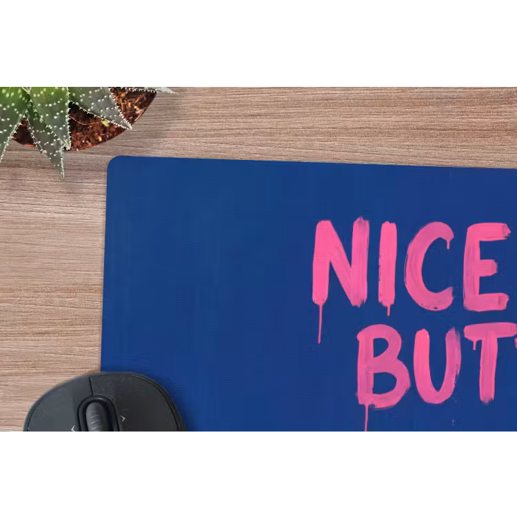 Brutaal - Grappig - Blauw muismat rubber klein -closeup