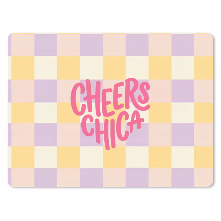 Cheers Chica - Ruitjes - Lila - Geel muismat rubber klein -3d