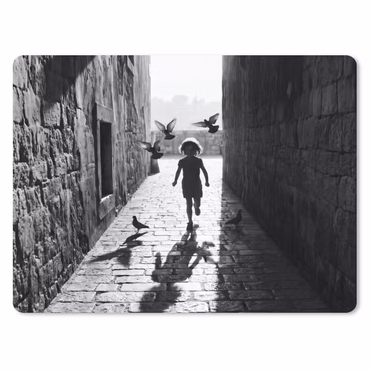 Kind - Vogel - Straat - Zwart-wit - Spelen muismat rubber klein -3d