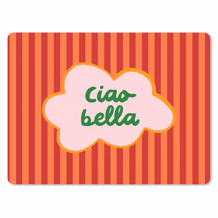 Ciao bella - Tekstwolk - Strepen - Oranje muismat rubber klein -3d