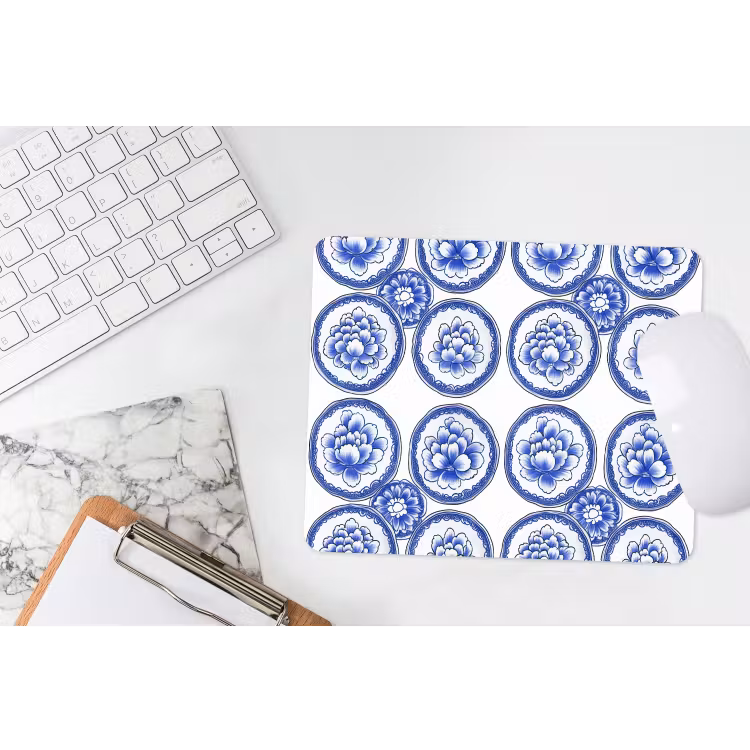 Cirkels - Bloemen - Blauw muismat rubber klein 262 -witbureau