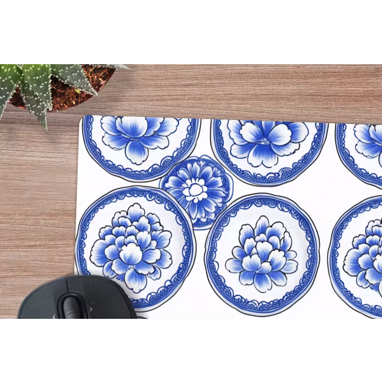 Cirkels - Bloemen - Blauw muismat rubber klein 262 -closeup